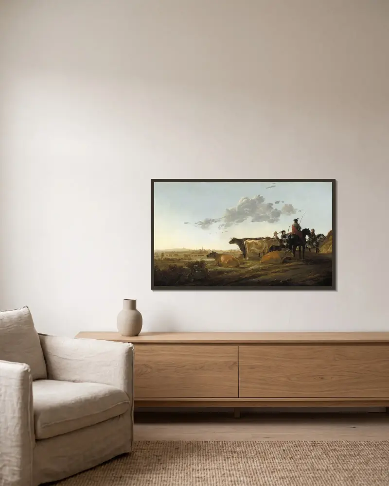 Landschaft mit Hirten von Aelbert Cuyp gerahmt an einer Wand