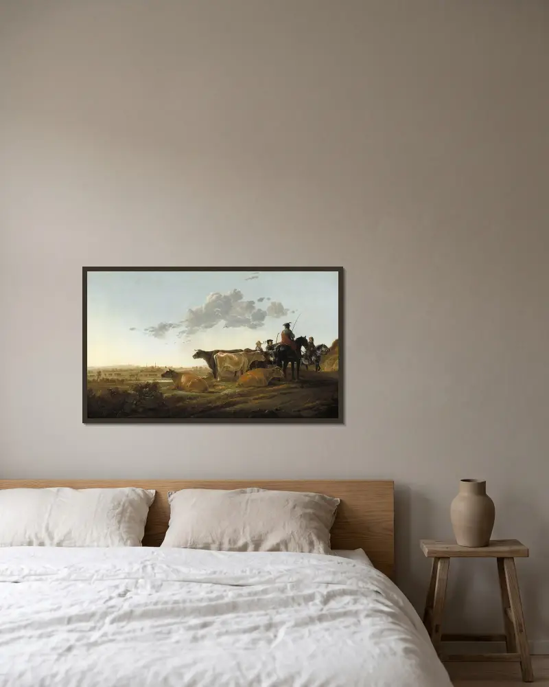 Landschaft mit Hirten von Aelbert Cuyp gerahmt an einer Wand