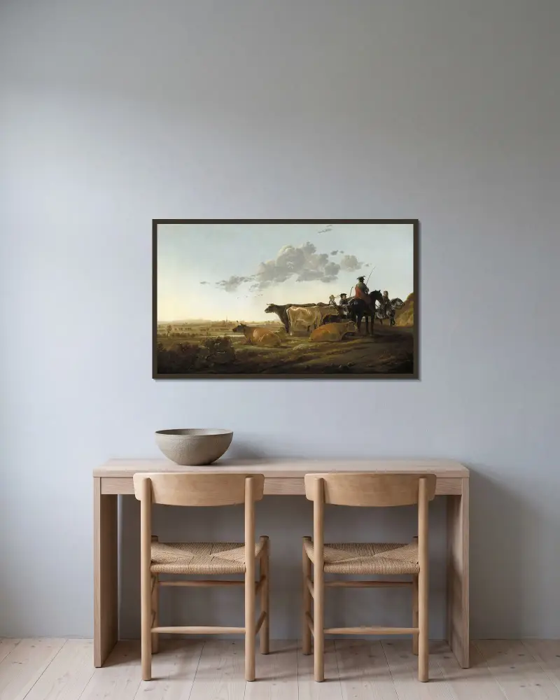 Landschaft mit Hirten von Aelbert Cuyp gerahmt an einer Wand