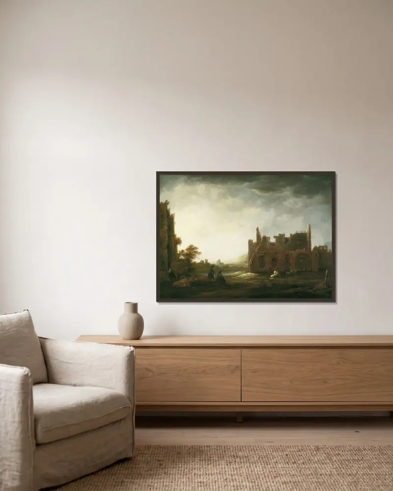 Landscape with the Ruins of Rijnsburg Abbey av Aelbert Cuyp inramad på en vägg