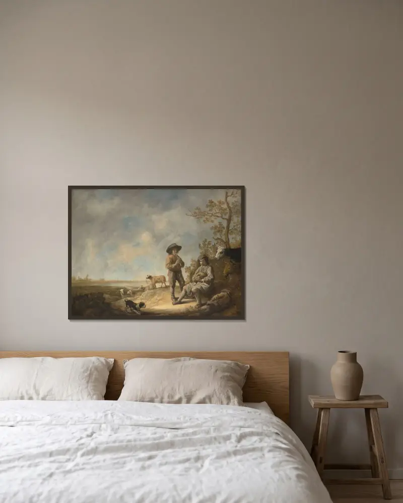 Herdespelande herdar av Aelbert Cuyp inramad på en vägg