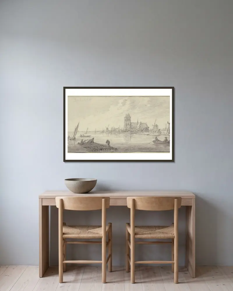 Rafters off Dordrecht av Aelbert Cuyp inramad på en vägg