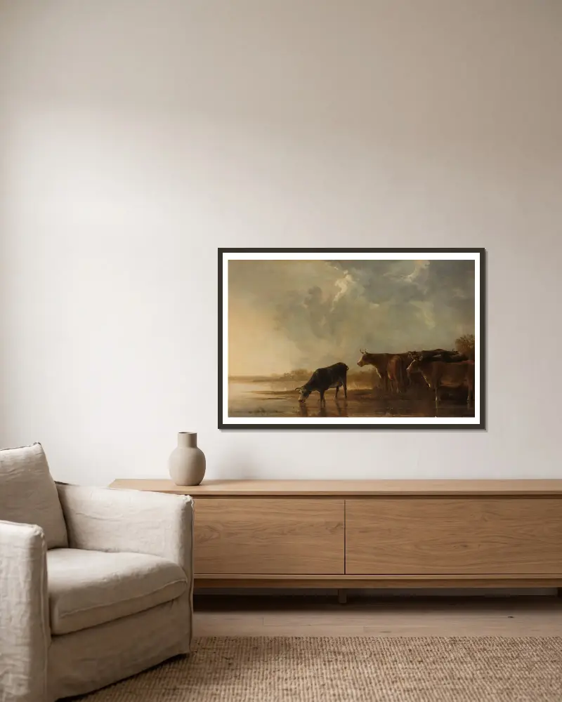 Pejzaż rzeczny z krowami, Aelbert Cuyp w ramie na ścianie