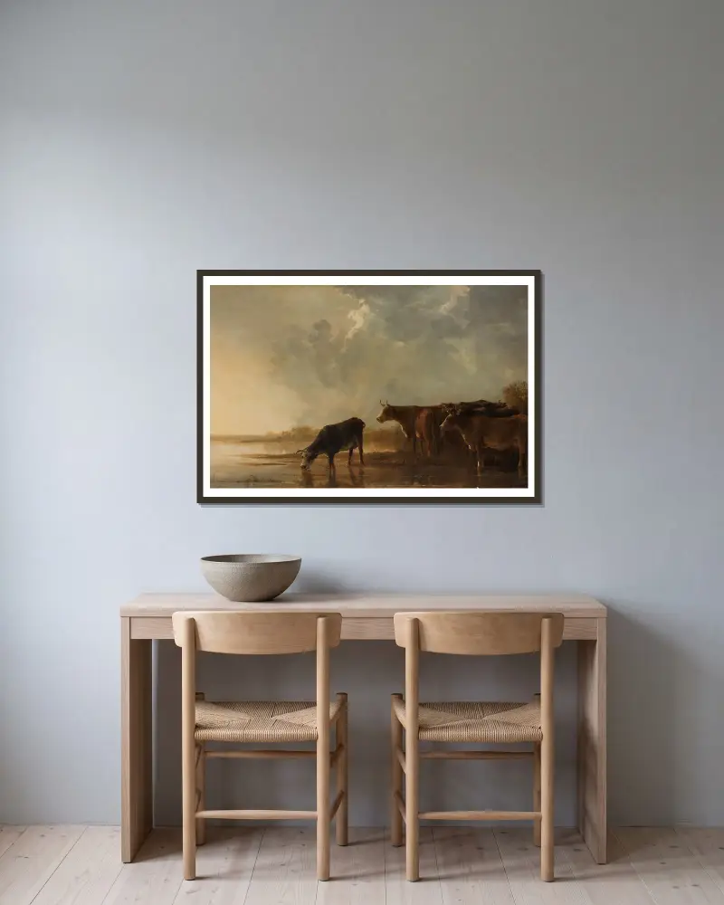 Pejzaż rzeczny z krowami, Aelbert Cuyp w ramie na ścianie