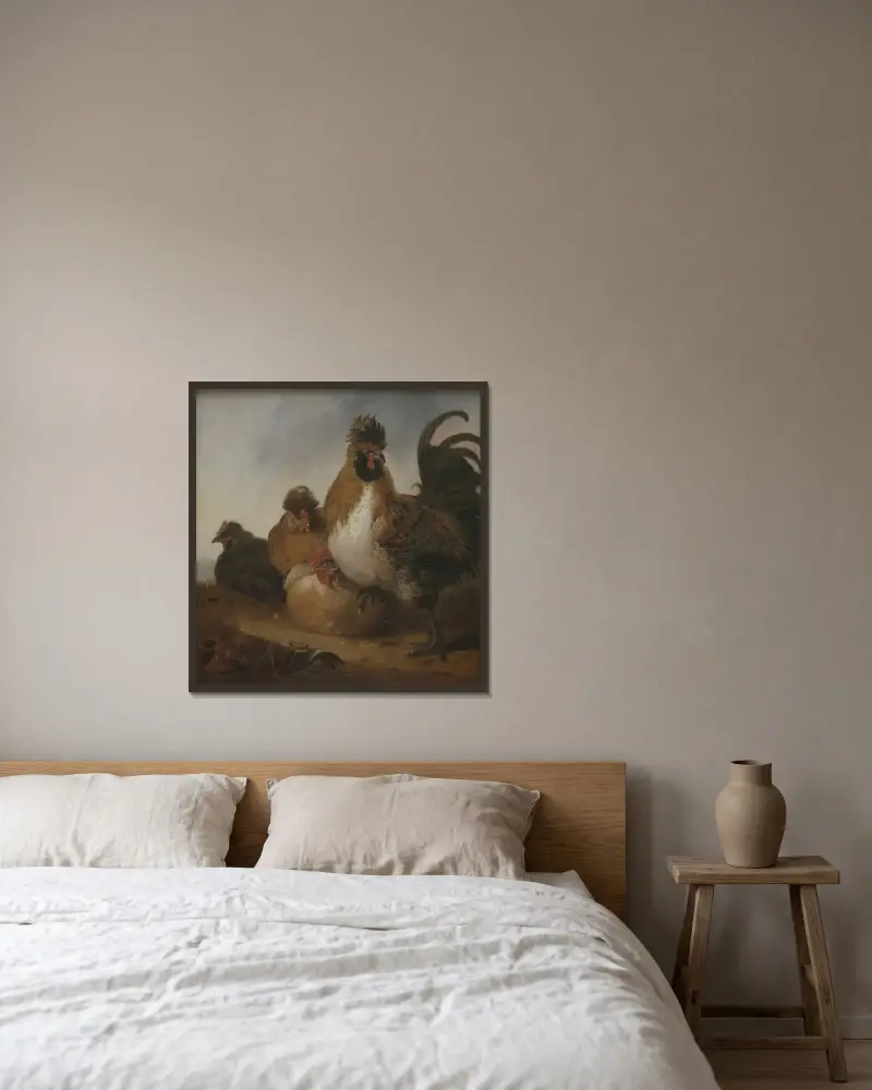 Rooster and Hens Object type av Aelbert Cuyp inramad på en vägg