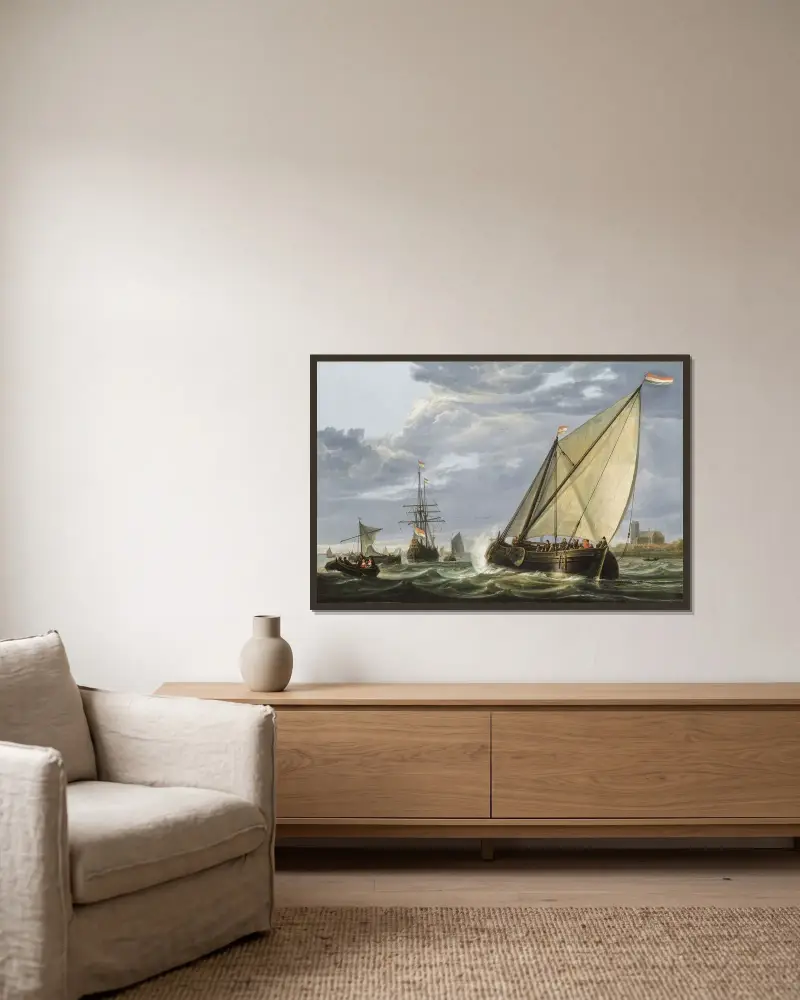 Skeppsfart på Maas vid Dordrecht av Aelbert Cuyp inramad på en vägg