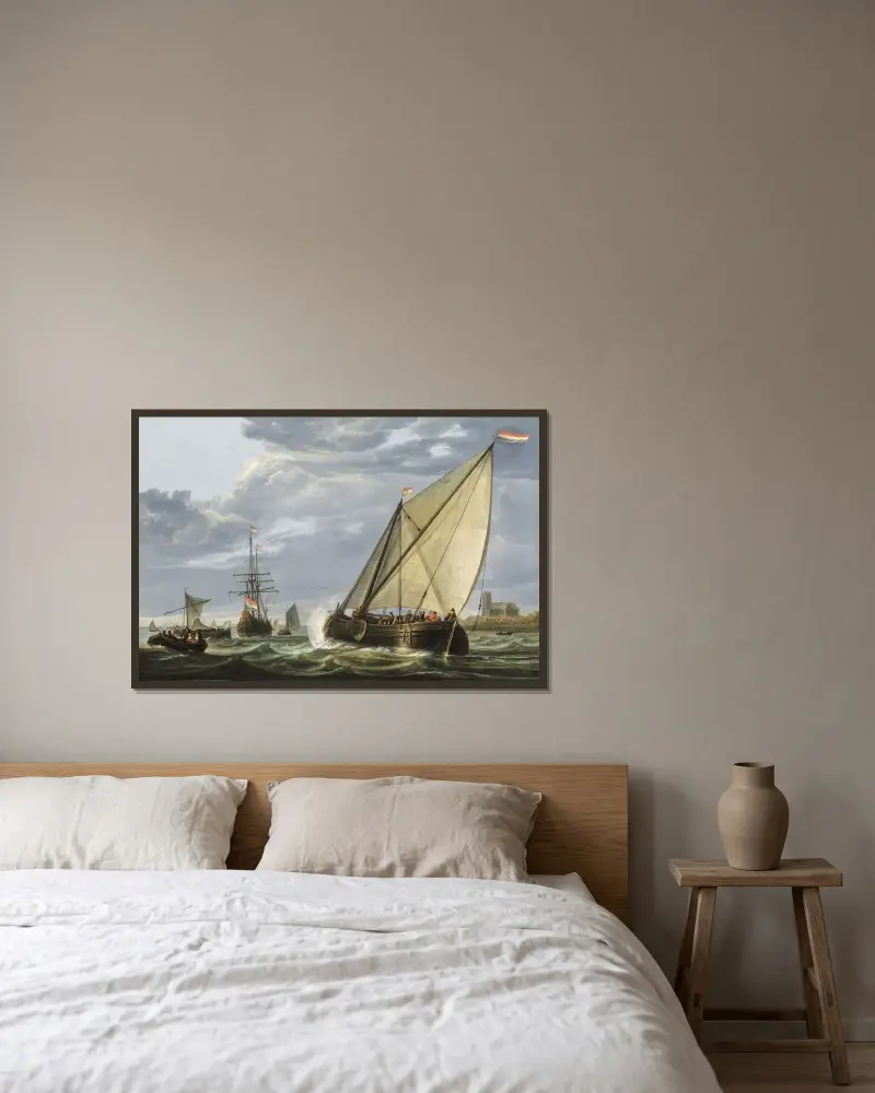 Skeppsfart på Maas vid Dordrecht av Aelbert Cuyp inramad på en vägg