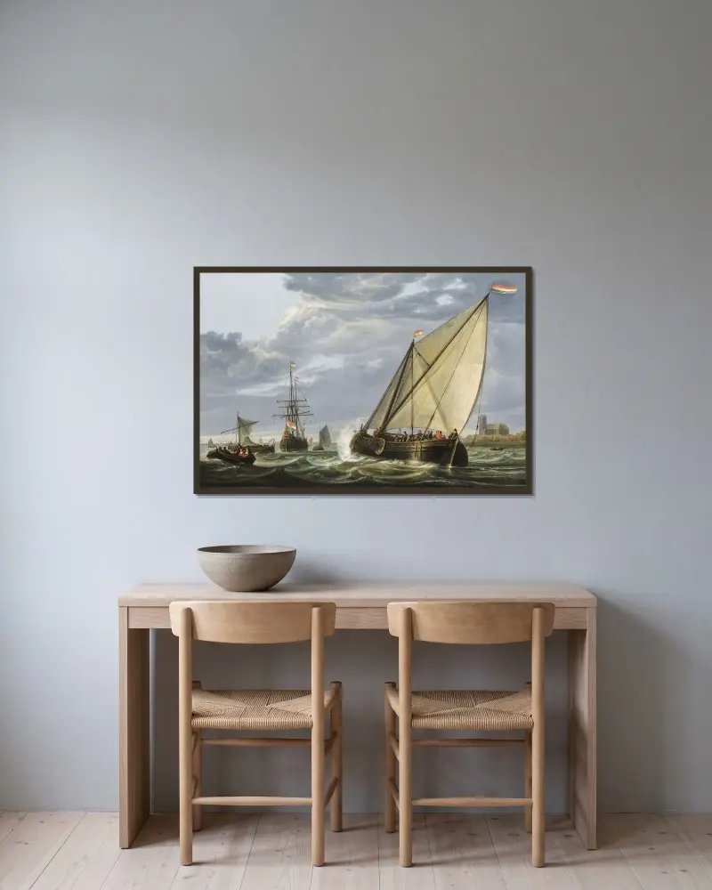 Skeppsfart på Maas vid Dordrecht av Aelbert Cuyp inramad på en vägg