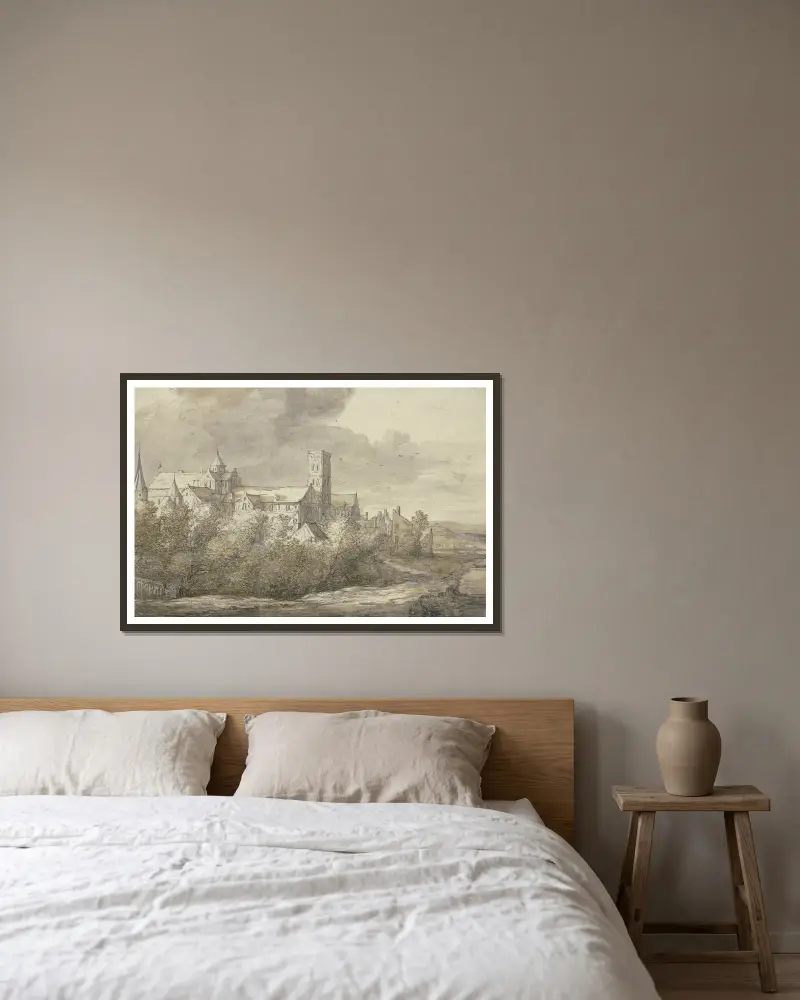 St. Mary’s church in Utrecht av Aelbert Cuyp inramad på en vägg
