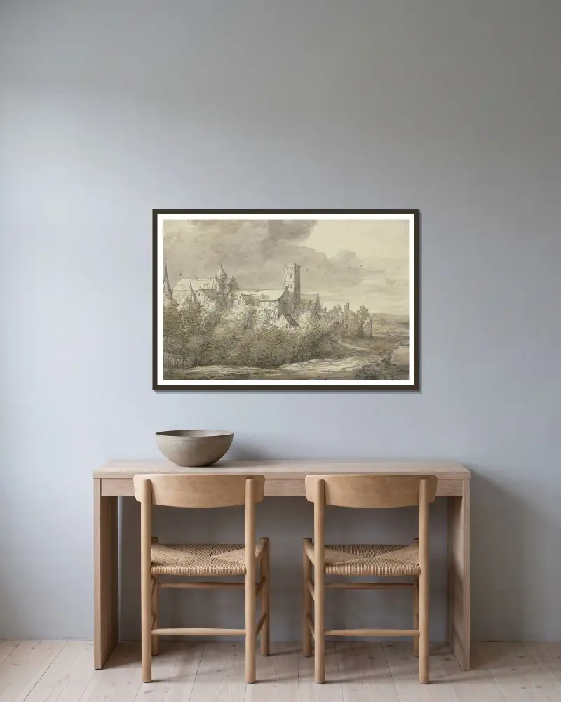 St. Mary’s church in Utrecht av Aelbert Cuyp inramad på en vägg