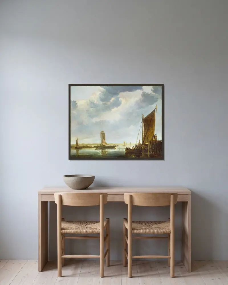 Die Fähre – Nr. 1 von Aelbert Cuyp gerahmt an einer Wand