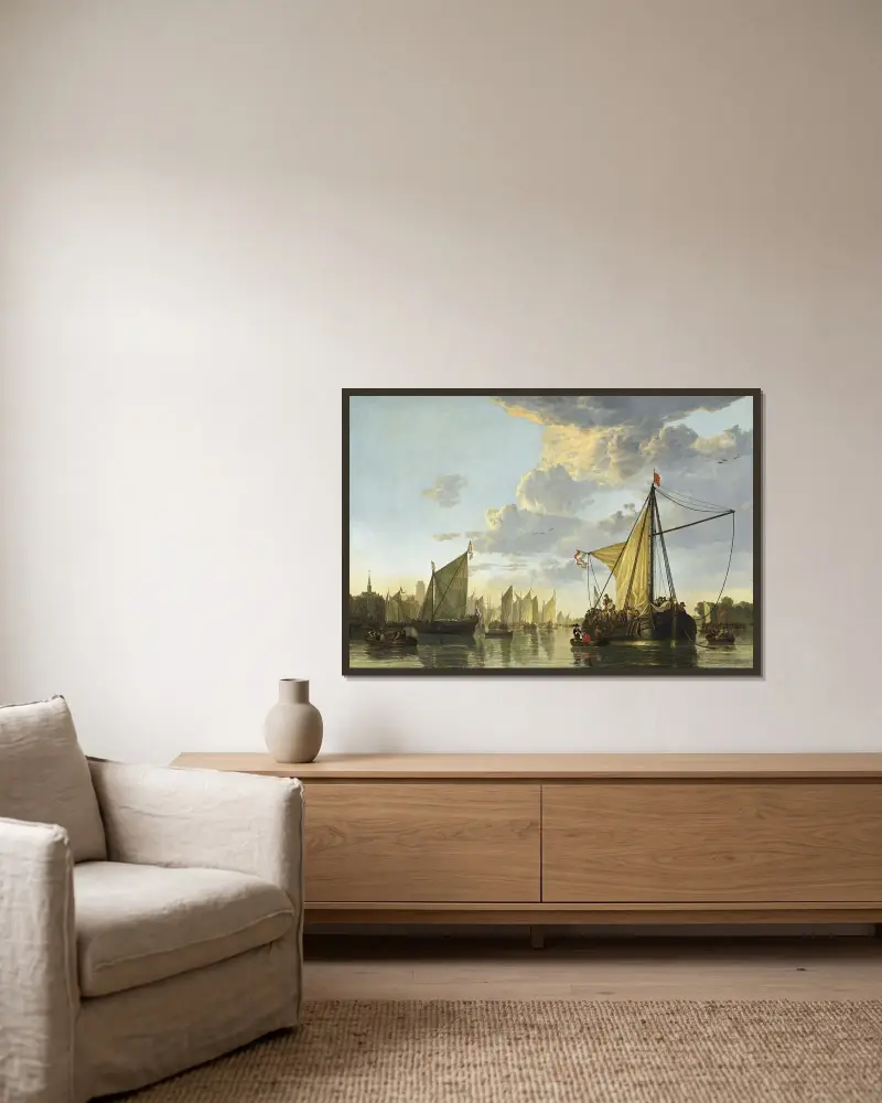 Maas vid Dordrecht av Aelbert Cuyp inramad på en vägg