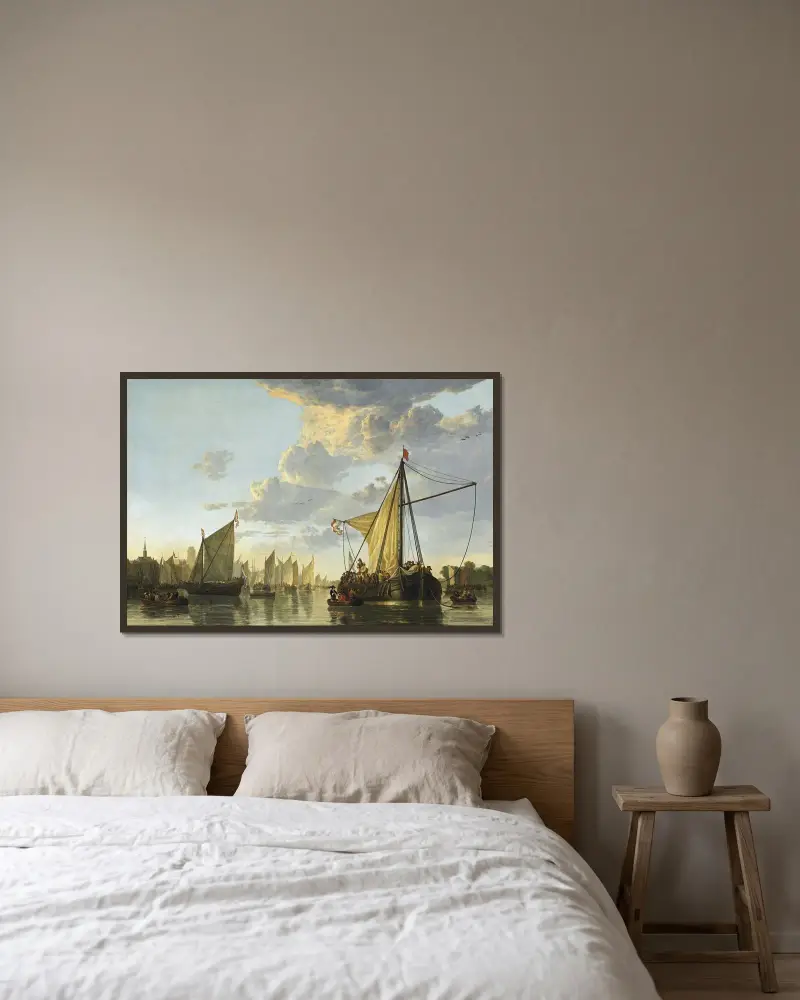 Maas vid Dordrecht av Aelbert Cuyp inramad på en vägg