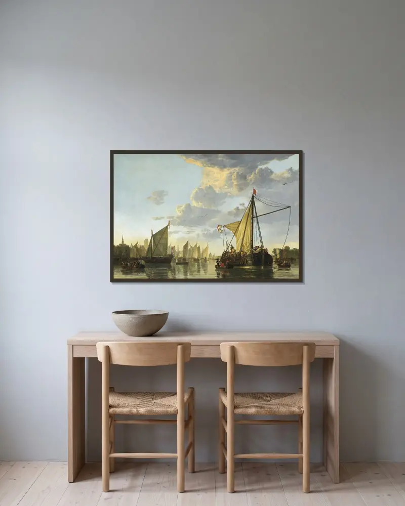 Maas vid Dordrecht av Aelbert Cuyp inramad på en vägg