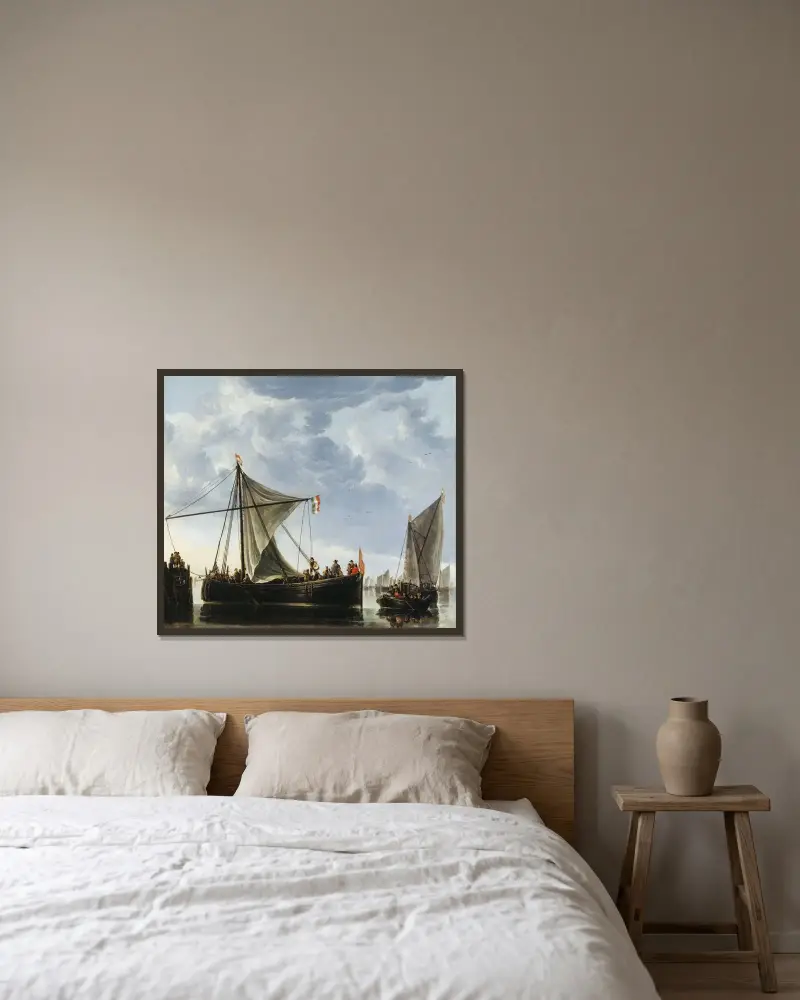 The Passage Boat av Aelbert Cuyp inramad på en vägg