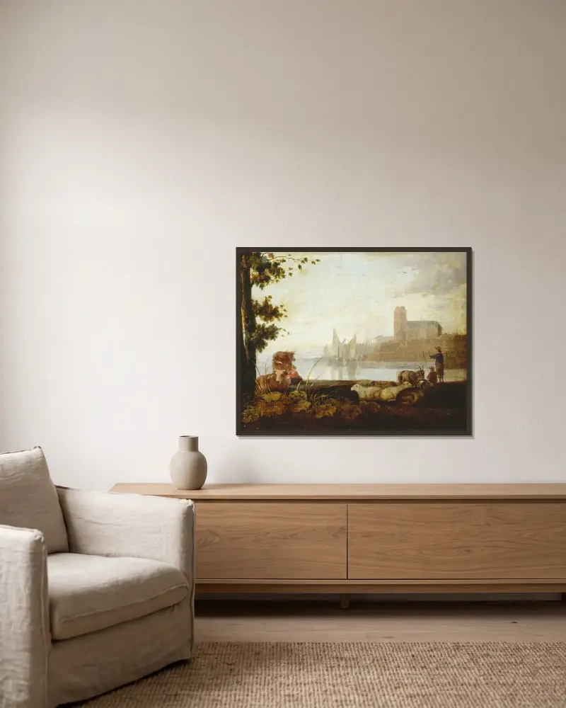 Utsikt över Maas av Aelbert Cuyp inramad på en vägg