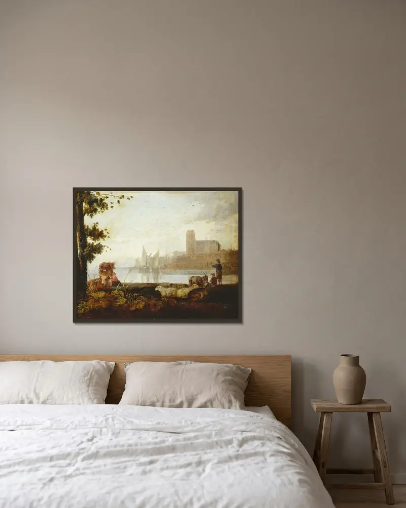 Utsikt över Maas av Aelbert Cuyp inramad på en vägg