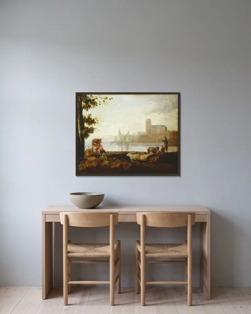 Utsikt över Maas av Aelbert Cuyp inramad på en vägg