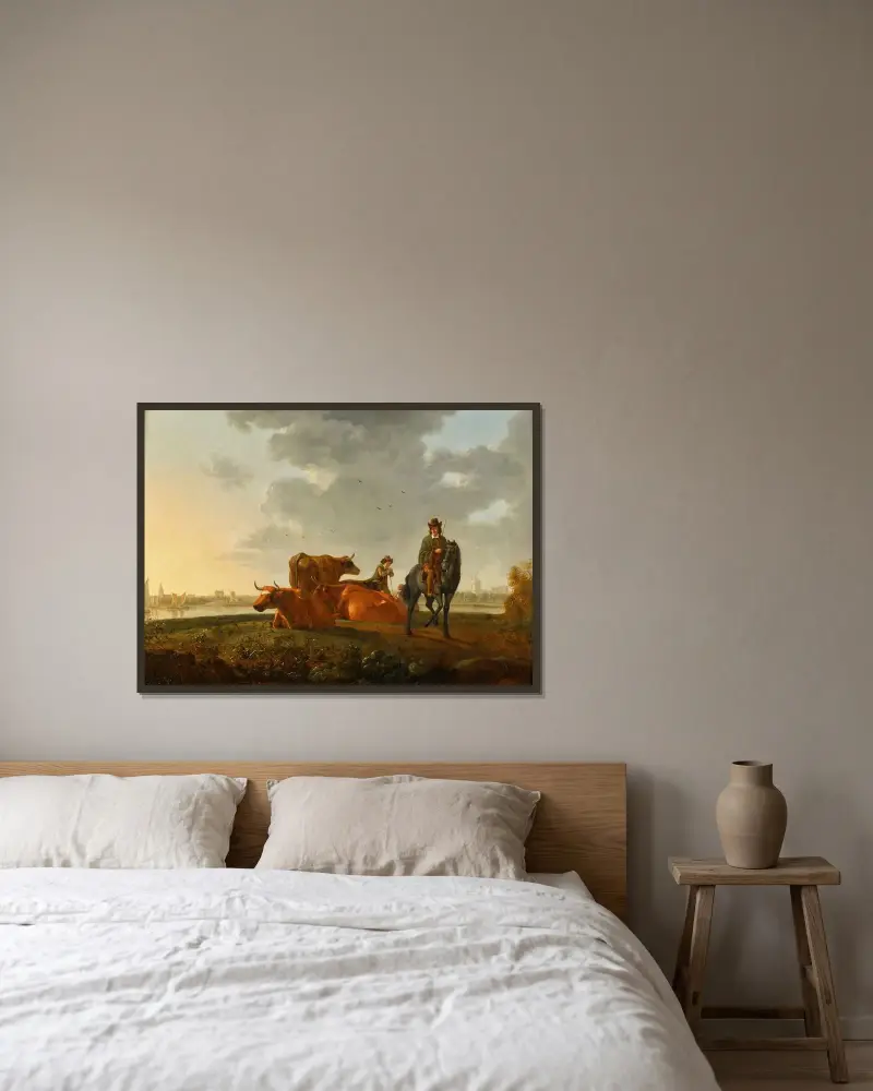 Weide am Fluss von Aelbert Cuyp gerahmt an einer Wand
