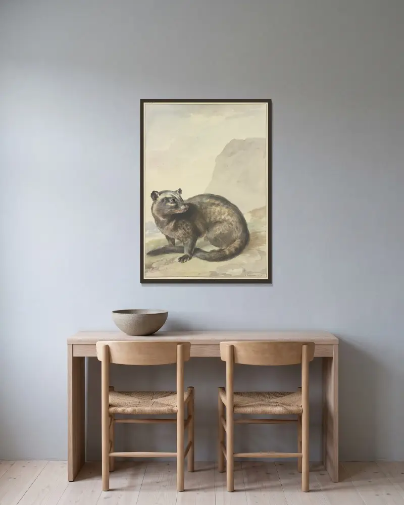 Een vreemde Levet-Kat av Aert Schouman inramad på en vägg