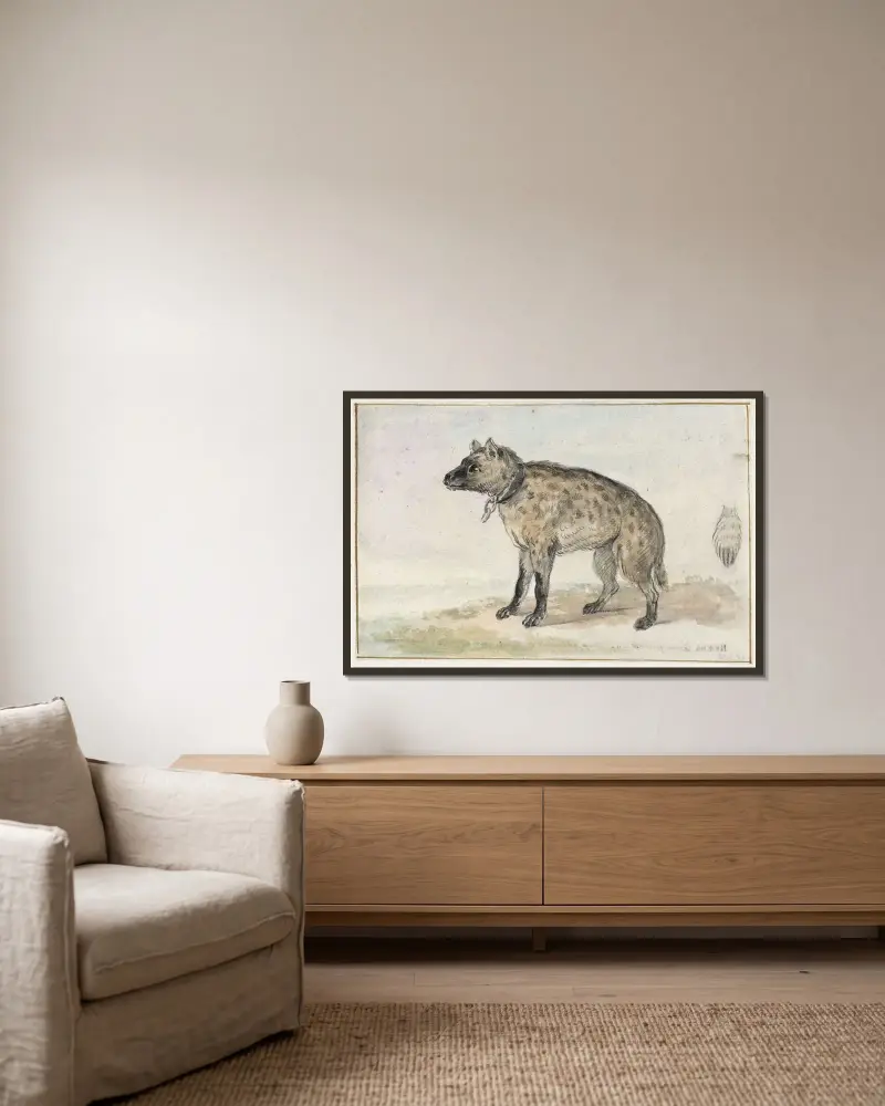 Fläckig hyena av Aert Schouman inramad på en vägg