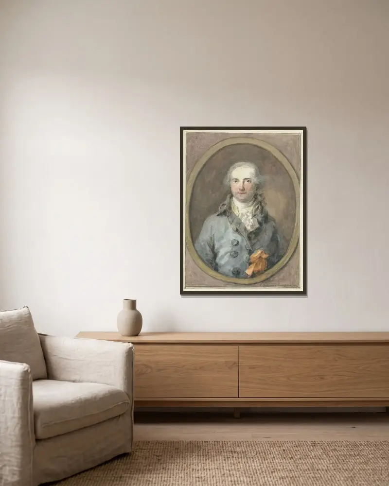 Bildnis eines Herrn im ovalen Rahmen von Aert Schouman gerahmt an einer Wand