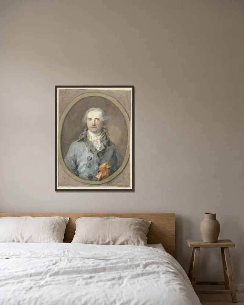 Bildnis eines Herrn im ovalen Rahmen von Aert Schouman gerahmt an einer Wand