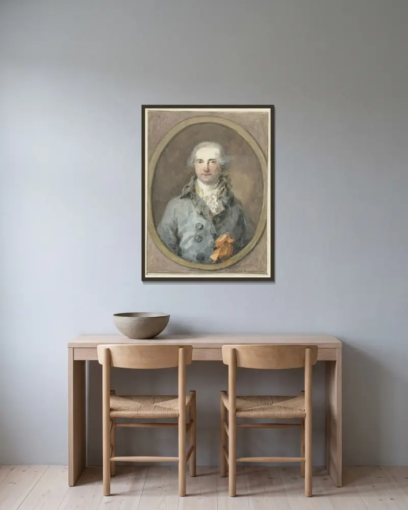 Bildnis eines Herrn im ovalen Rahmen von Aert Schouman gerahmt an einer Wand