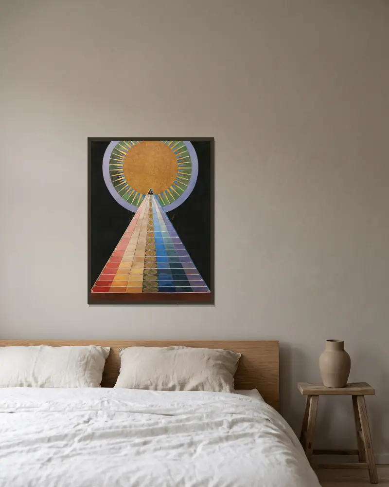 Altarbild Nr. 1, Gruppe X von Hilma af Klint gerahmt an einer Wand