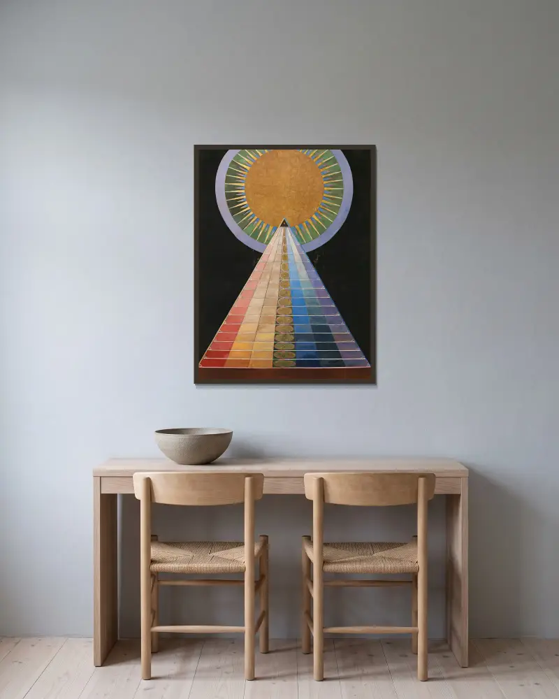 Altarbild Nr. 1, Gruppe X von Hilma af Klint gerahmt an einer Wand