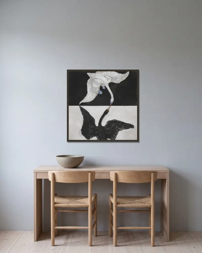 Grupp IX, SUW, Svanen, nr 1 av Hilma af Klint inramad på en vägg