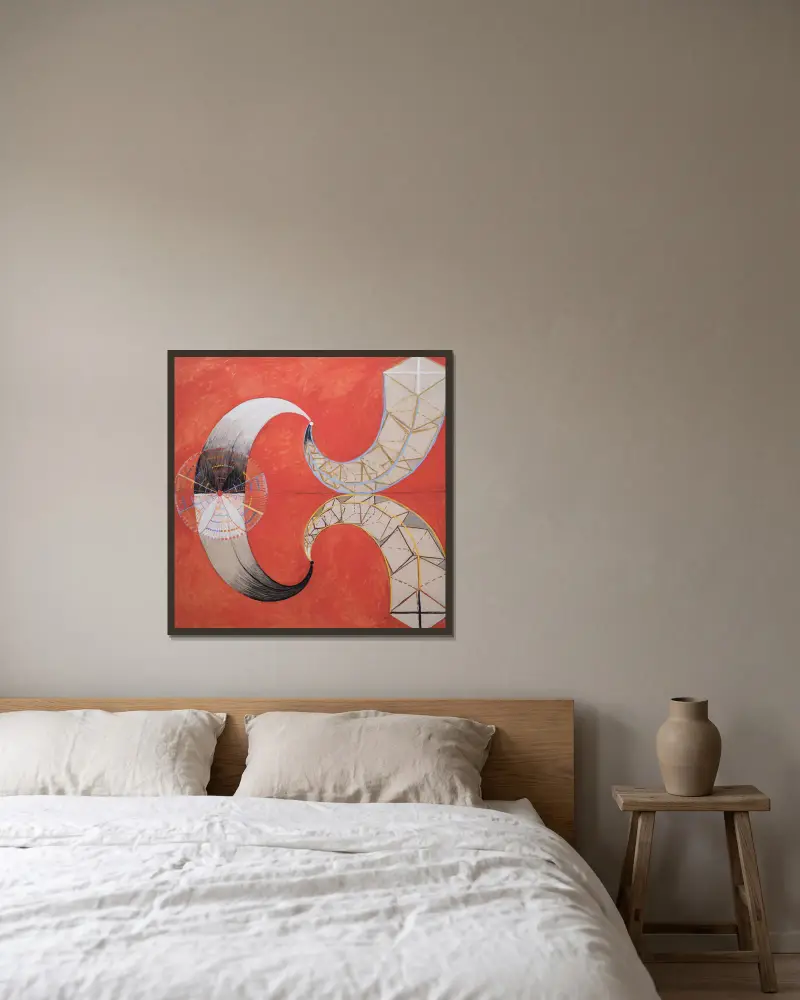 Svanen, nr 9 av Hilma af Klint inramad på en vägg