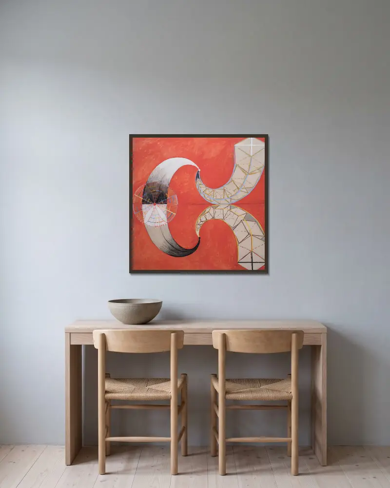 Svanen, nr 9 av Hilma af Klint inramad på en vägg