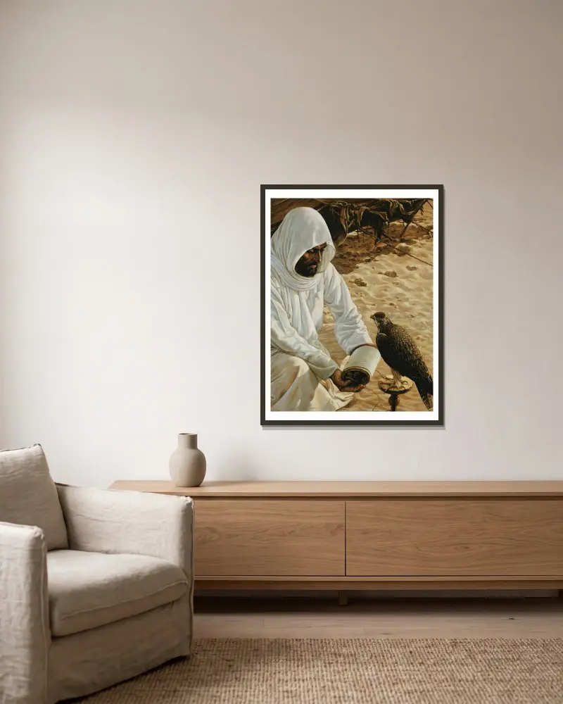 Der Falkner von Louis Agassiz Fuertes gerahmt an einer Wand