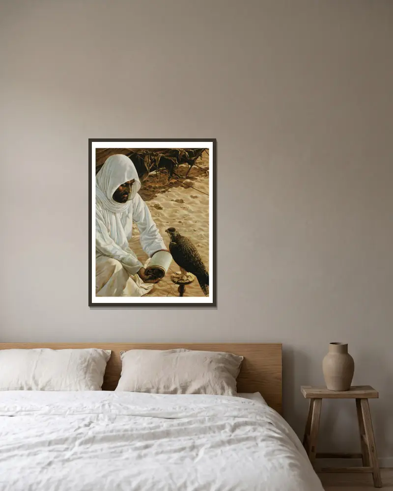 Der Falkner von Louis Agassiz Fuertes gerahmt an einer Wand