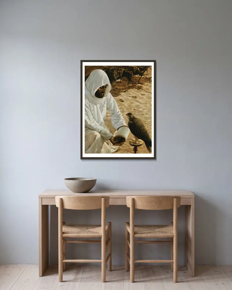 Der Falkner von Louis Agassiz Fuertes gerahmt an einer Wand