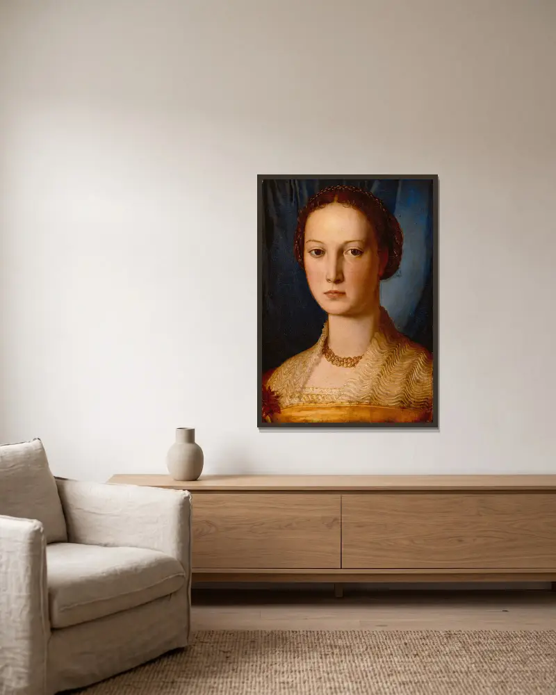 Costanza Da Sommaia av Agnolo Bronzino inramad på en vägg