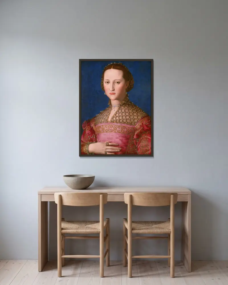 Eleonora Of Toledo av Agnolo Bronzino inramad på en vägg