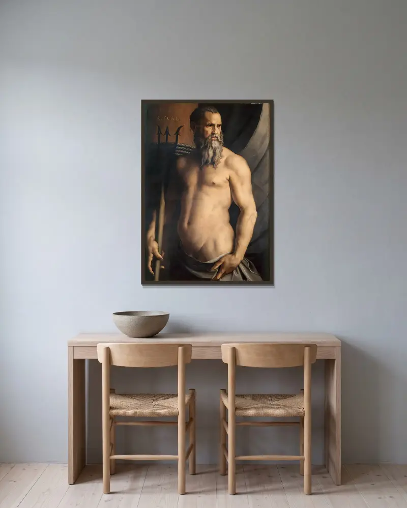 Portrait Of Andrea Doria As Neptune av Agnolo Bronzino inramad på en vägg