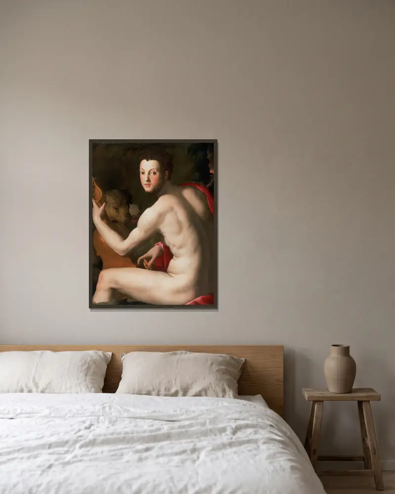 Portrait of Cosimo I de’ Medici as Orpheus av Agnolo Bronzino inramad på en vägg