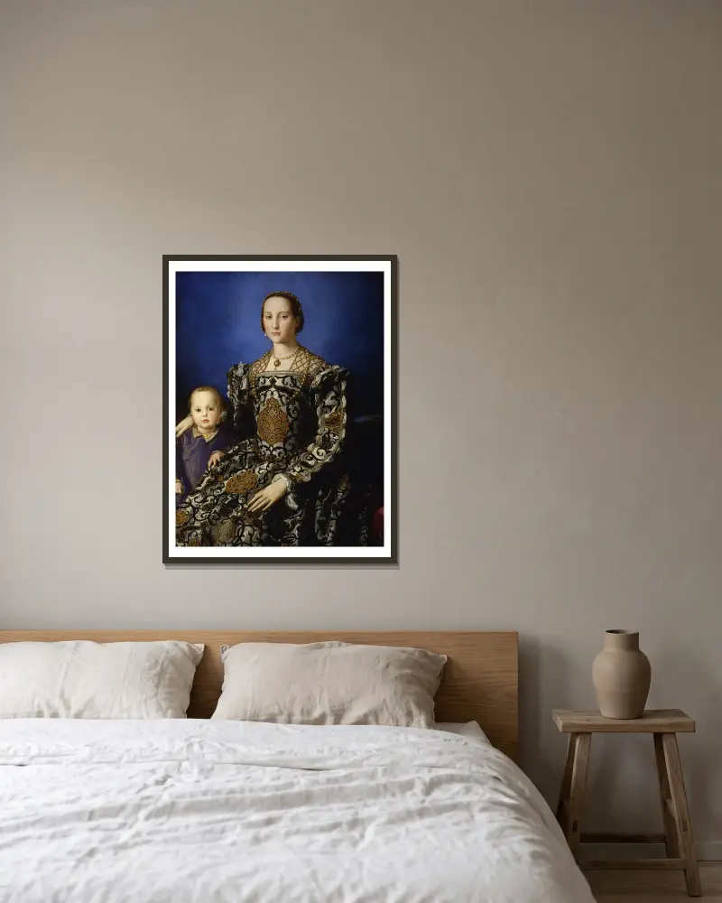 Portrait Of Eleanor Of Toledo With Her Son Giovanni De’ Medici av Agnolo Bronzino inramad på en vägg