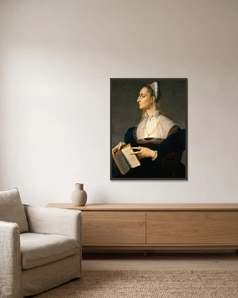 Portrait Of Laura Battiferri av Agnolo Bronzino inramad på en vägg
