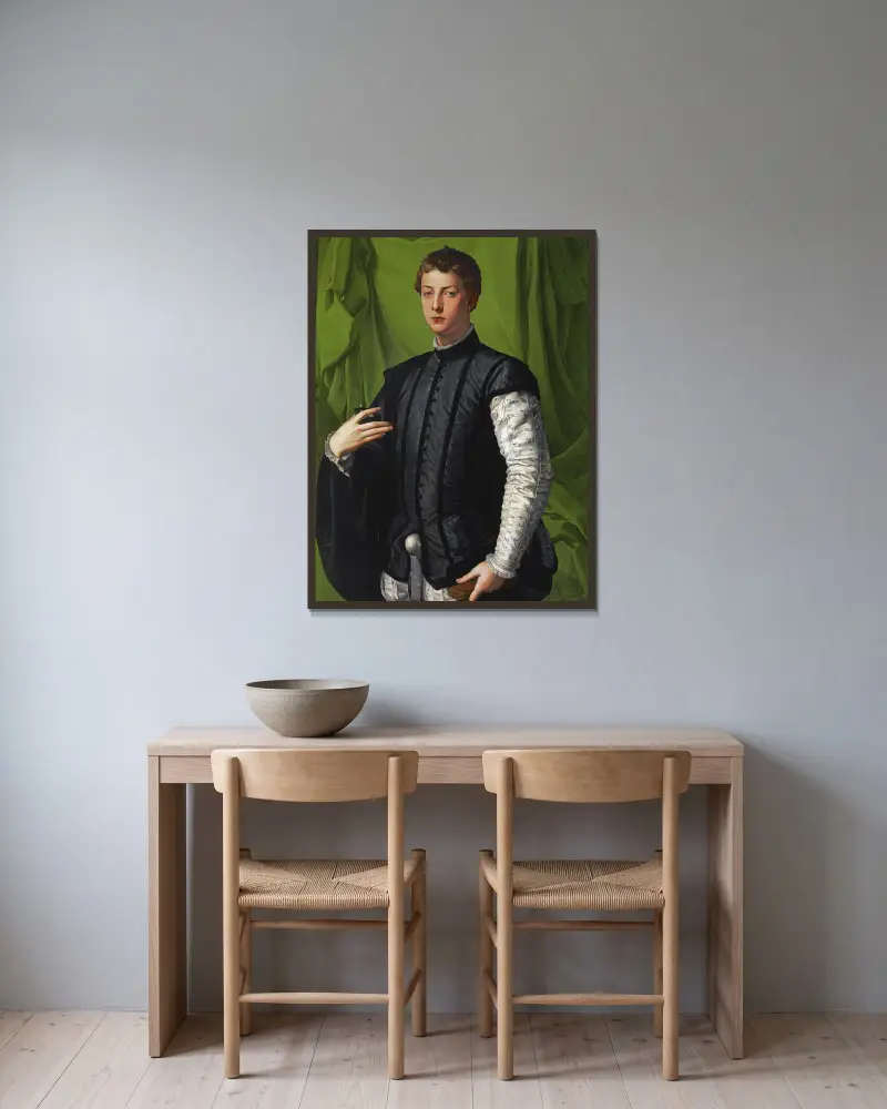 Portrait Of Lodovico Capponi av Agnolo Bronzino inramad på en vägg