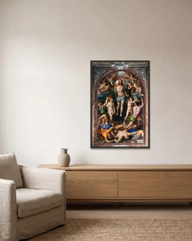Resurrection Of Christ av Agnolo Bronzino inramad på en vägg