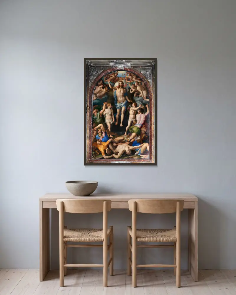Resurrection Of Christ av Agnolo Bronzino inramad på en vägg