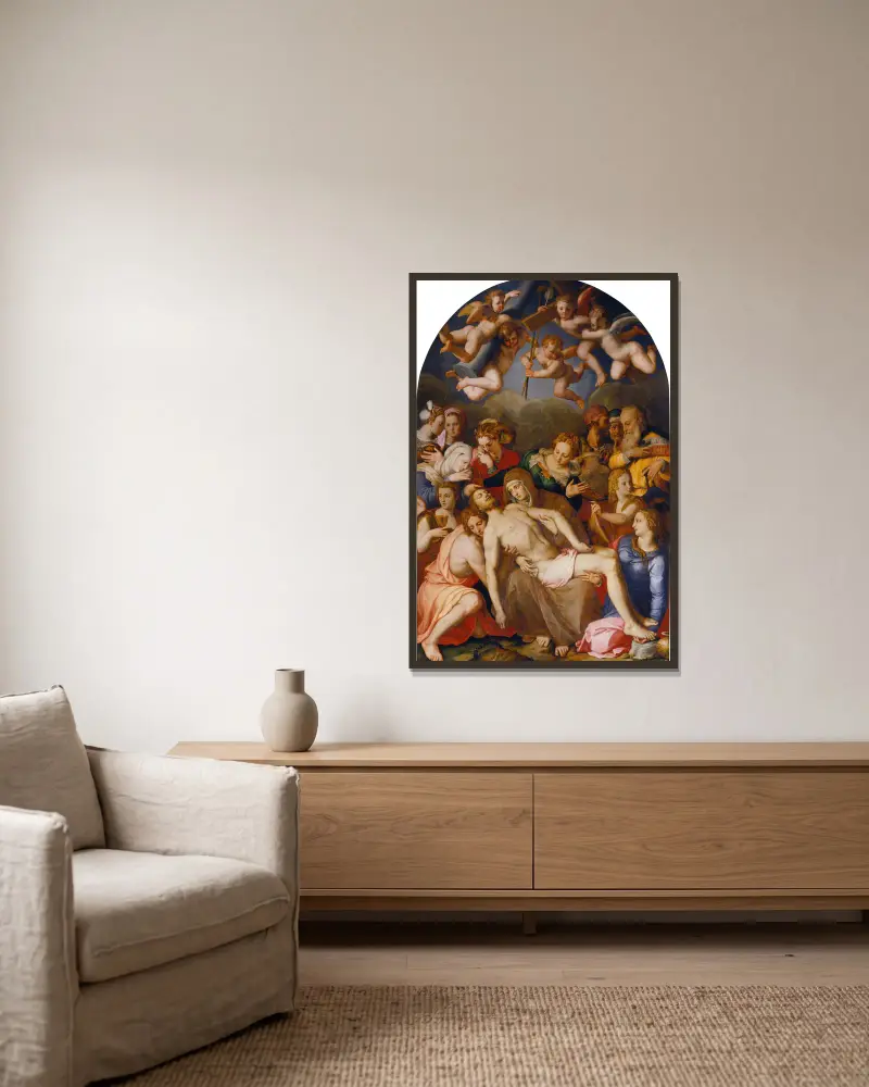 The Deposition of Christ av Agnolo Bronzino inramad på en vägg