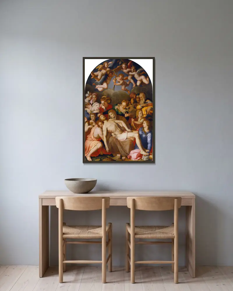 The Deposition of Christ av Agnolo Bronzino inramad på en vägg