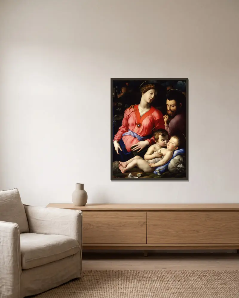 The Panciatichi Holy Family av Agnolo Bronzino inramad på en vägg