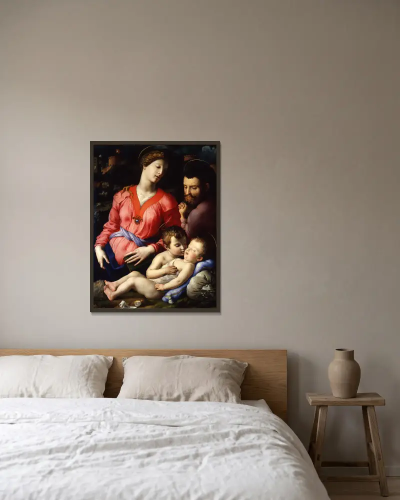 The Panciatichi Holy Family av Agnolo Bronzino inramad på en vägg