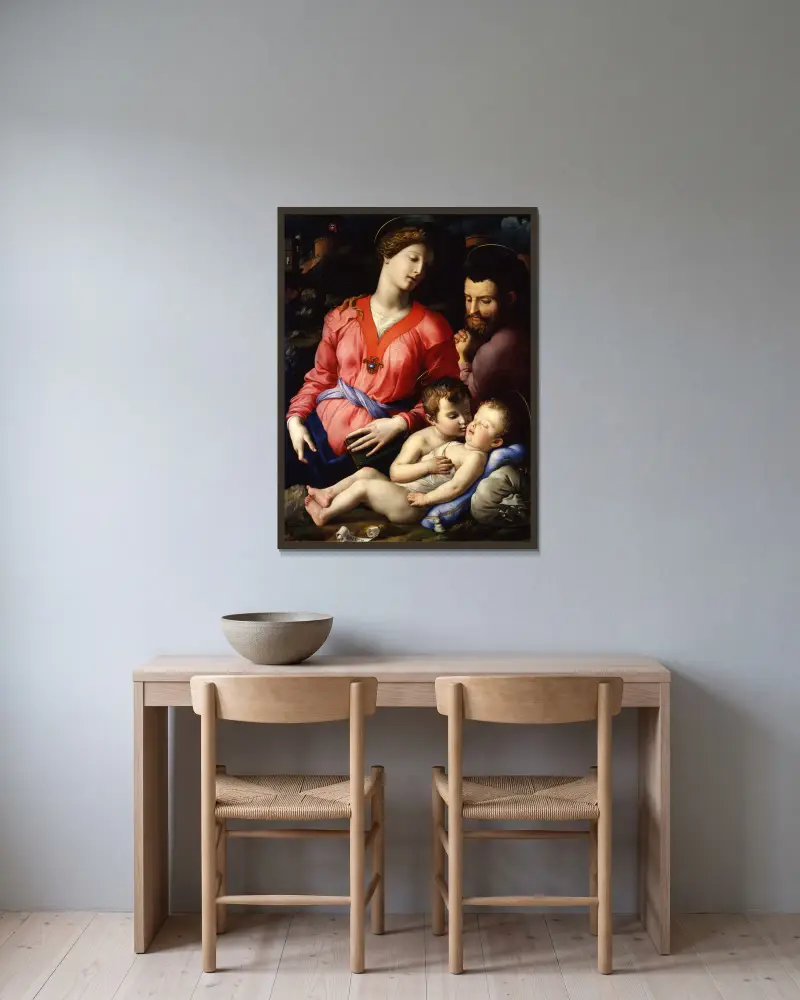 The Panciatichi Holy Family av Agnolo Bronzino inramad på en vägg